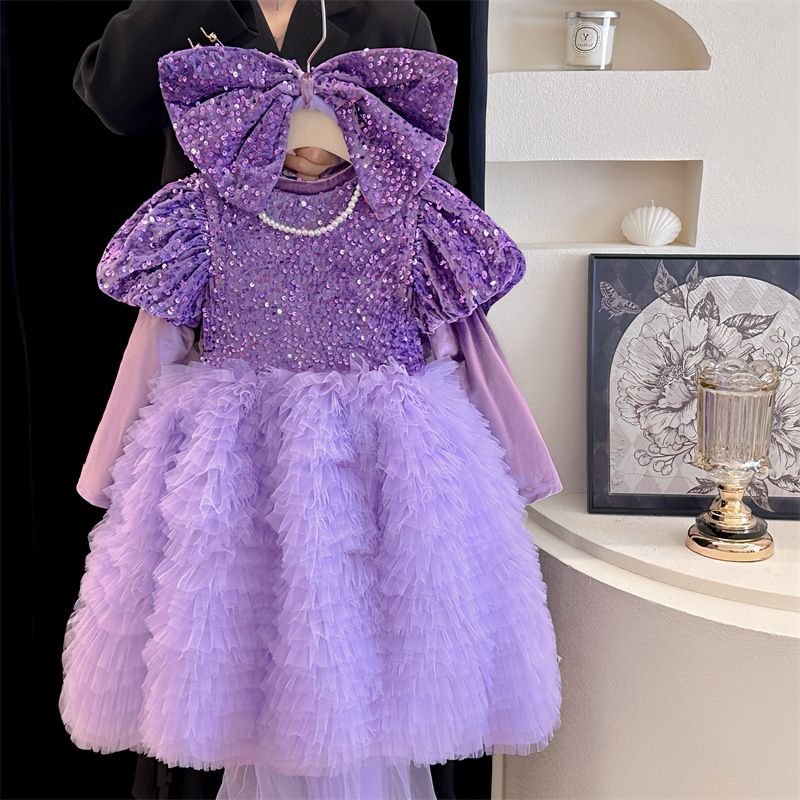 Abbigliamento per bambini Capodanno Natale Autunno e inverno Ragazze Gonna rossa con paillettes Abito di alta qualità Fiocco Fiore Ragazza Temperamento Tutu Gonna a ruota_voghion.com