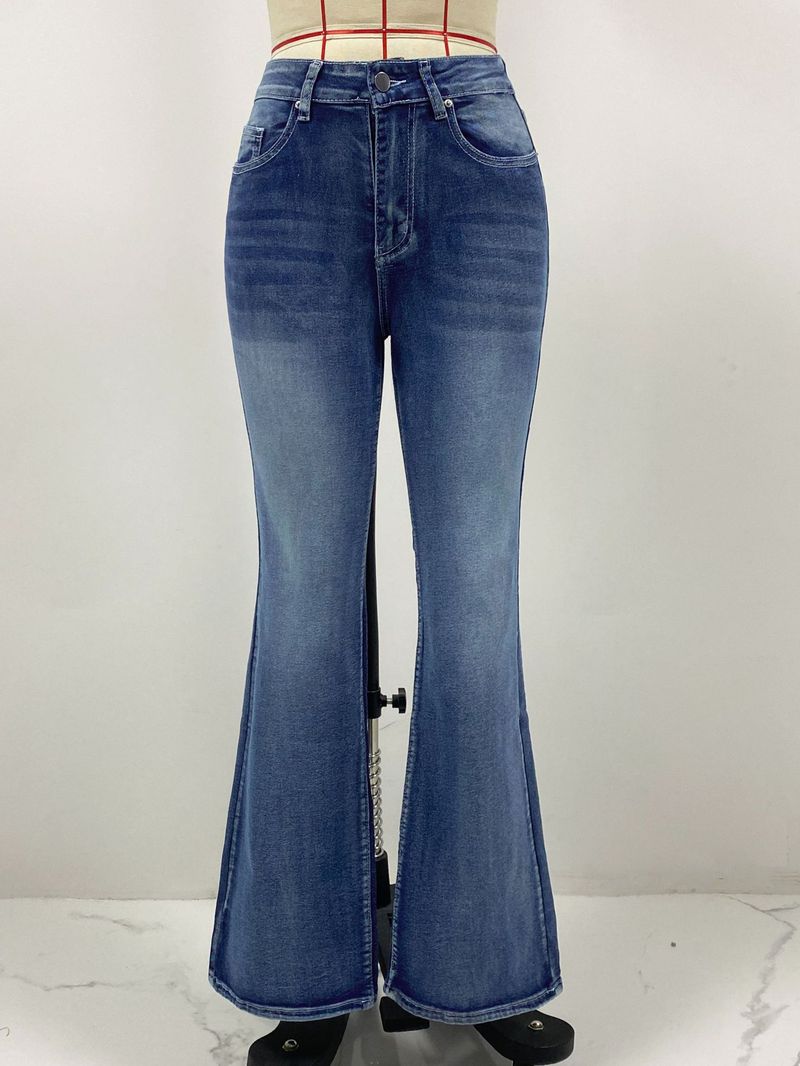 2025 New European And American Embroidered High Waisted Washed Fashion Bell Bottom Pants Jeans For Women_voghion.com