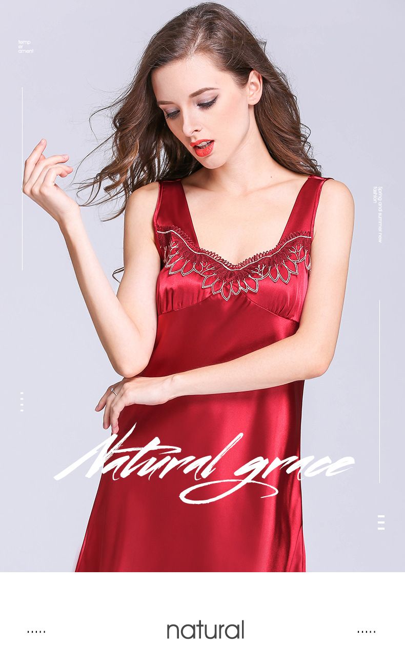 Camisón sexy de seda de hielo para mujer, de verano, con encaje, sin mangas, holgado, de talla grande_voghion.com