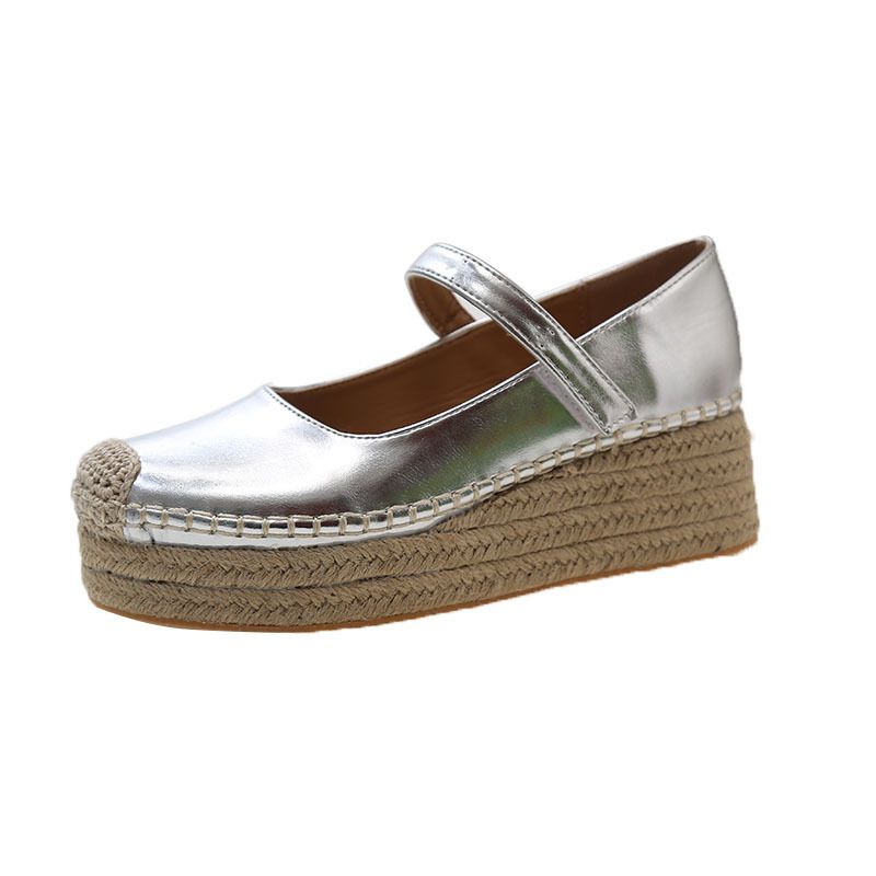 Mary Jane For Women Spring New Fashion Versatile Wedge Single Elegant One-Strap Shallow Mouth Small Leather Shoes_voghion.com