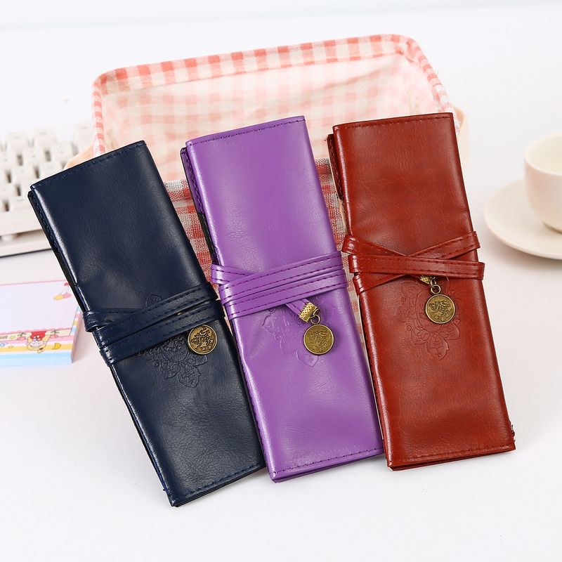 Yaratıcı Etnik Stil PU Deri Alacakaranlık Kalem Çantası Rulo Kalem Perde Kore Retro Basit Büyük Kapasiteli Kırtasiye Kutusu_voghion.com