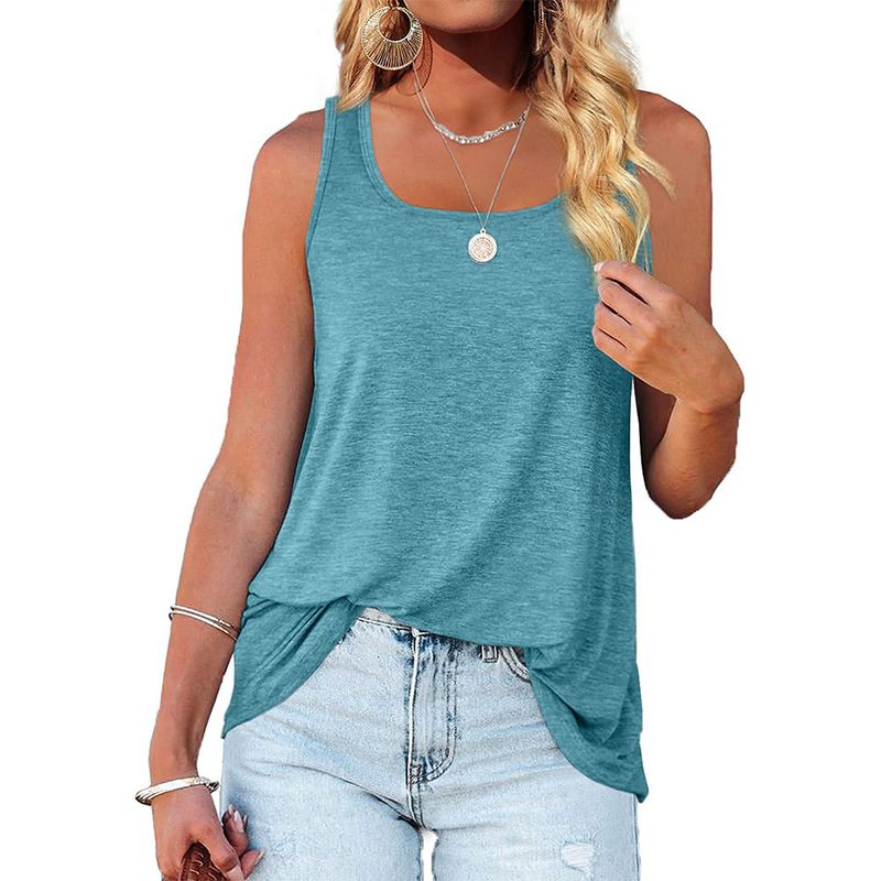 Women's fashion sleeveless square collar solid color vest T-shirt_voghion.com