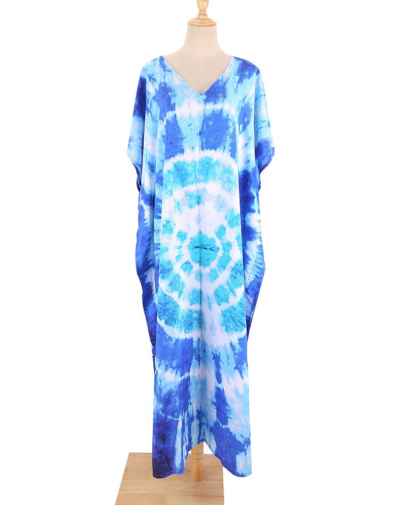 Strandkleid aus 100 % Baumwolle für Damen – Sonnenshirt mit Boho-Print, locker sitzende Bademode, Langarm-Tunika für den Urlaub am Pool_voghion.com