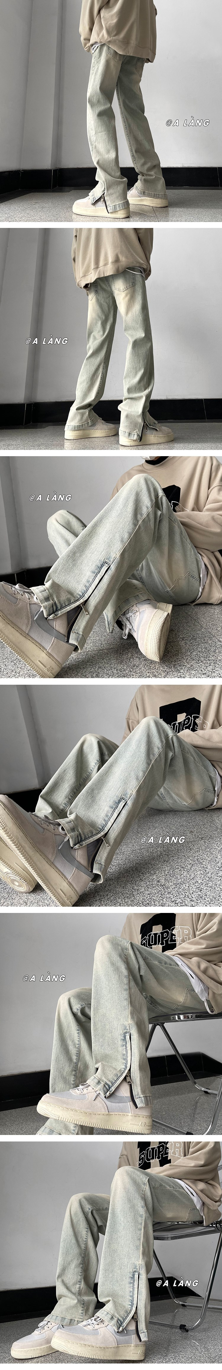 Moške kavbojke z zadrgo na strani, ravne hlače z visokim pasom, spomladi in jeseni, retro oprane, modne znamke_voghion.com