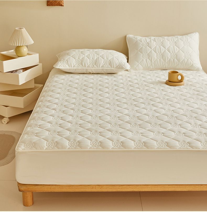 Winter-Weight Soybean Fiber Fitted Sheet - Non-Slip Mattress Protector With Quilted Padding - Solid Color Simple Design For Simmons/Spring Mattress_voghion.com