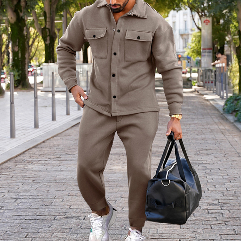 Herrenbekleidung Modische Jacke Herrenanzug Einreihiger, einfarbiger, schmal geschnittener zweiteiliger Anzug aus Wildleder für Männer_voghion.com