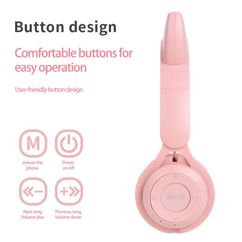 MZ08 Headphone Bluetooth 5.0 Reduction Heavy Bass Foldable Storage Cute Cat with Gradient Light Wireless Headset Office_voghion.com