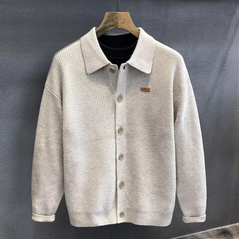 Men's Retro Solid Color Lapel Cardigan – Premium Knit Sweater Jacket For Autumn & Winter (Black, Grey, Apricot) | Slim-Fit Casual Open-Front Style_voghion.com