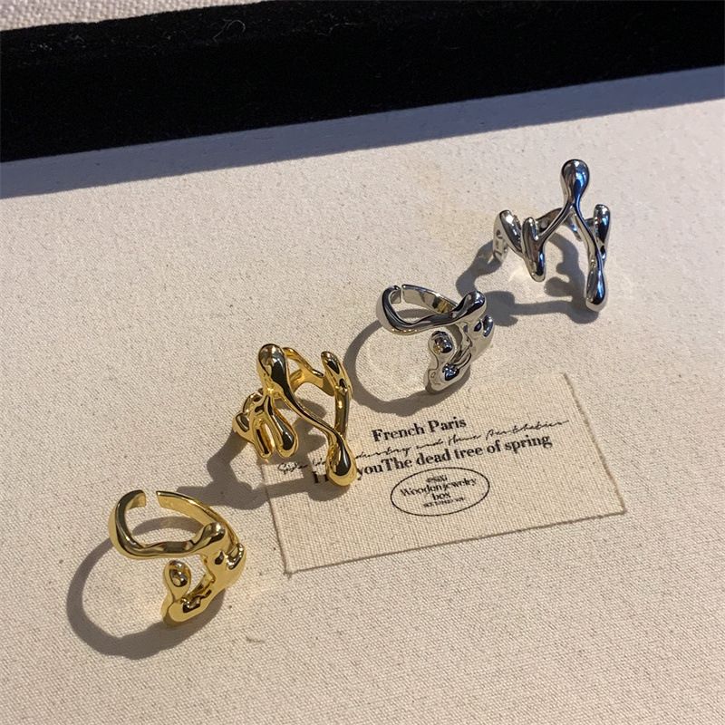 Kupfervergoldete unregelmäßige Lavaflamme, offener Stapelring, High-End, einzigartige Persönlichkeit_voghion.com