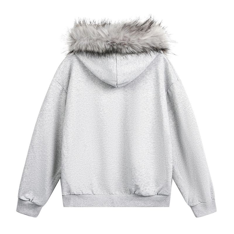 Felpa con cappuccio da uomo con collo in pelliccia staccabile, vestibilità ampia, stile street, felpa con cappuccio casual con mezza zip e stampa astratta per l'autunno_voghion.com
