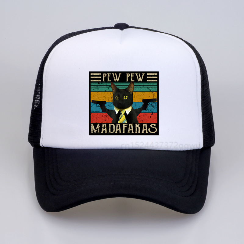 Pew Pew Madafakas Print Baseball cap Women Summer Breathable mesh sunhat Graphic Double Gun Cat Funny men snapback hats_voghion.com