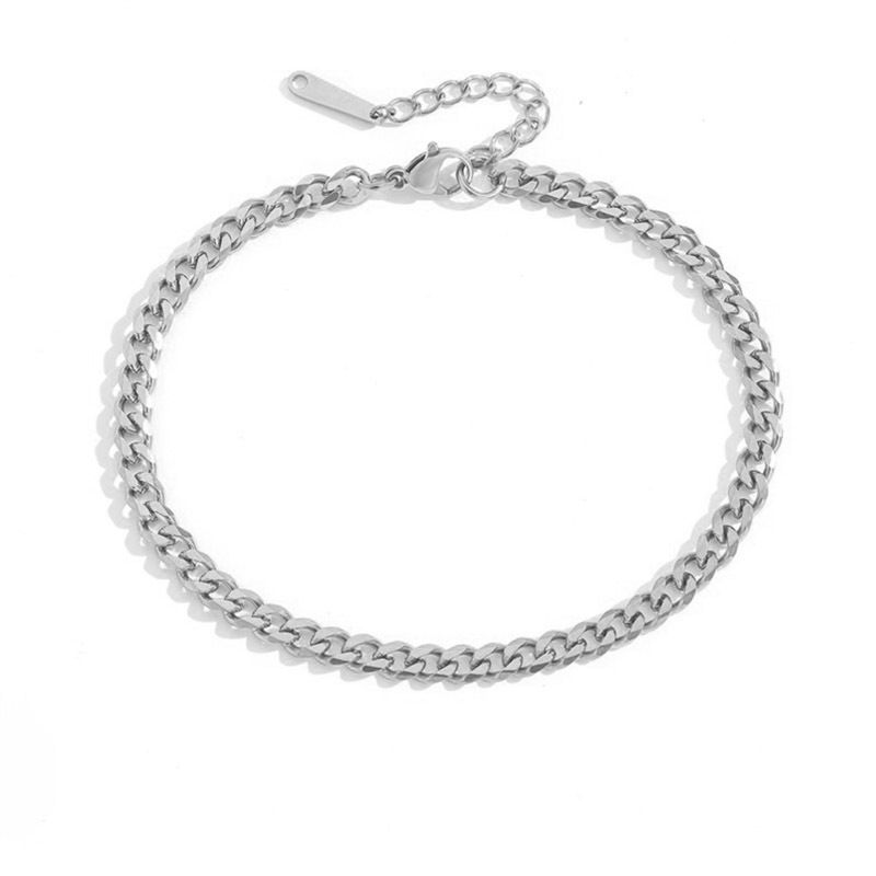 Titanium Gold Plated Stainless Steel Anklet 4mm Mirror Polished Cuban Chain Ins Minimalist_voghion.com