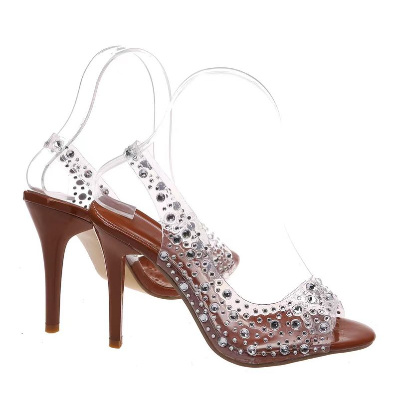 Damskie buty w dużym rozmiarze, sandały z odkrytymi palcami, z kryształkami, na wysokim obcasie, ze spiczastym noskiem i kryształkami, modne buty w kształcie ryby_voghion.com