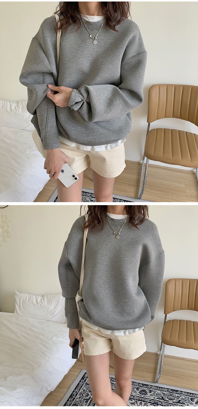 2024 Korean ins simple solid color space cotton casual loose lazy style round neck hoodie three colors_voghion.com