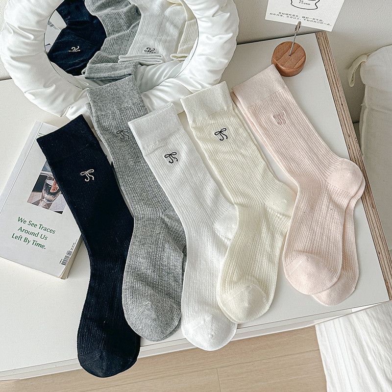 Ballet Women Spring Summer Thin Long Tube Bowknot Miu Style Slouch Socks Cotton Breathable Mesh For Girls_voghion.com