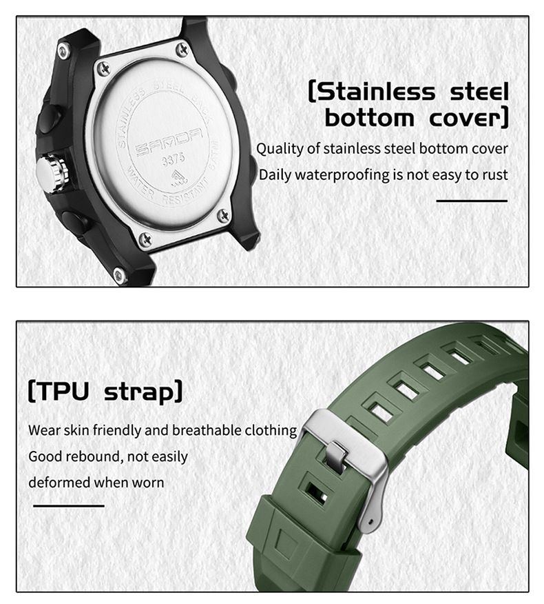 Elegante reloj digital de doble pantalla con luz nocturna y resistente al agua: reloj multifuncional para estudiantes, para hombres y mujeres. Reloj electrónico de doble pantalla._voghion.com