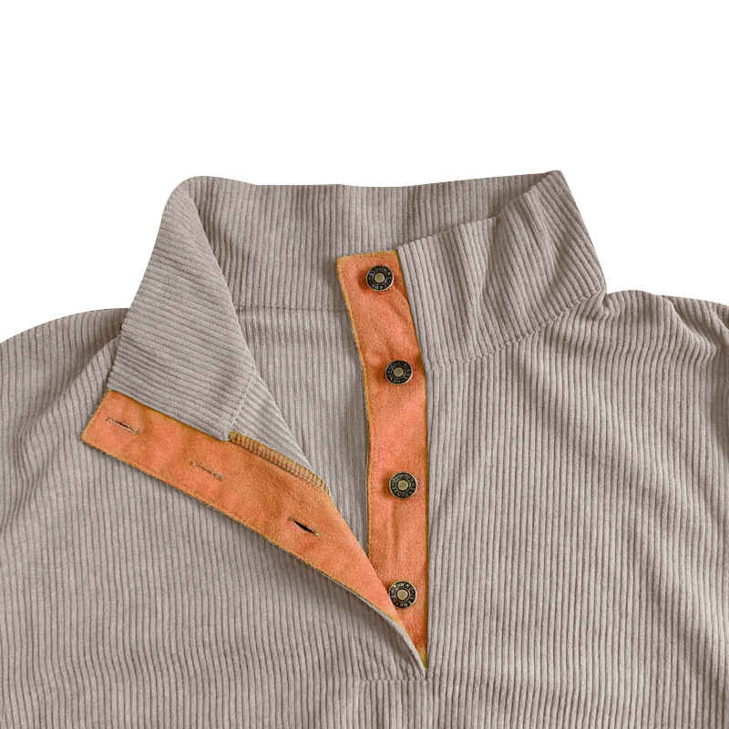 Männerkleeder Casual Standkragen Laangärmlech Pit Sträif Corduroy Hoodie_voghion.com