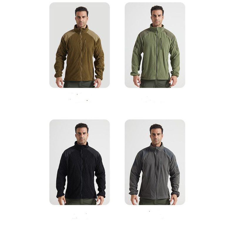 Football Grid Outdoor Sports Stand Collar Fleece Tactical Warm Coat Men's Softshell Jacket Inner Liner Camping Use_voghion.com