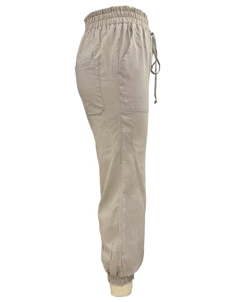 Pantaloni larghi da donna in cotone e lino a vita alta di grandi dimensioni_voghion.com