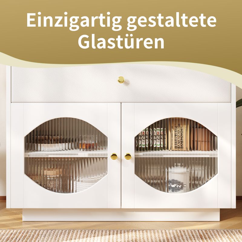 Küchenschrank Weiß 100x90,5cm Mit Glastüren, Credenza Für Küche & Wohnzimmer_voghion.com
