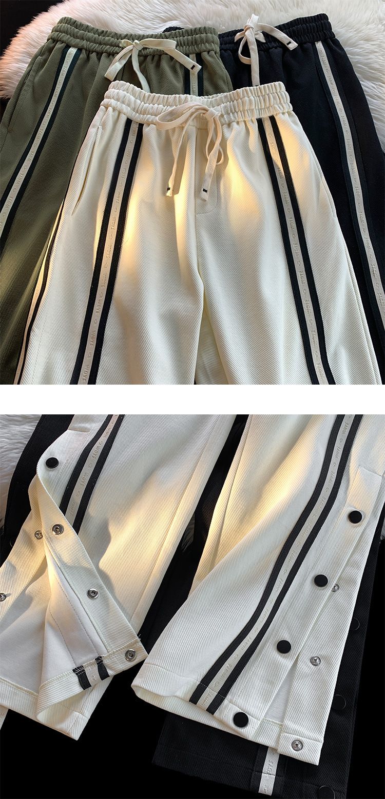 Herrenbekleidung Hosen Herren Sommer Neue gestreifte Basketball Association Geknöpfte geteilte Sporthose Amerikanische Retro-Freizeithose mit geradem weitem Bein_voghion.com