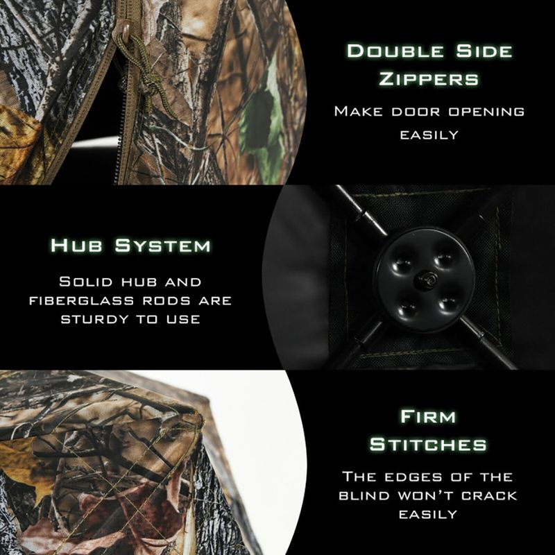 3 Person Portable Pop-Up Ground Hunting Blind With Tie-downs_voghion.com