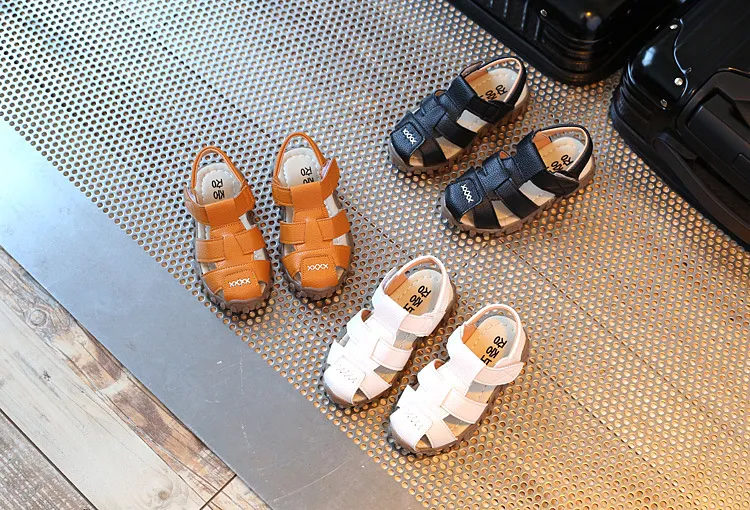 Summer Children Shoes Closed Toe Toddler Boys Leather Cut-outs Breathable Beach Sandalia Infantil Kids Sandals Comfort_voghion.com