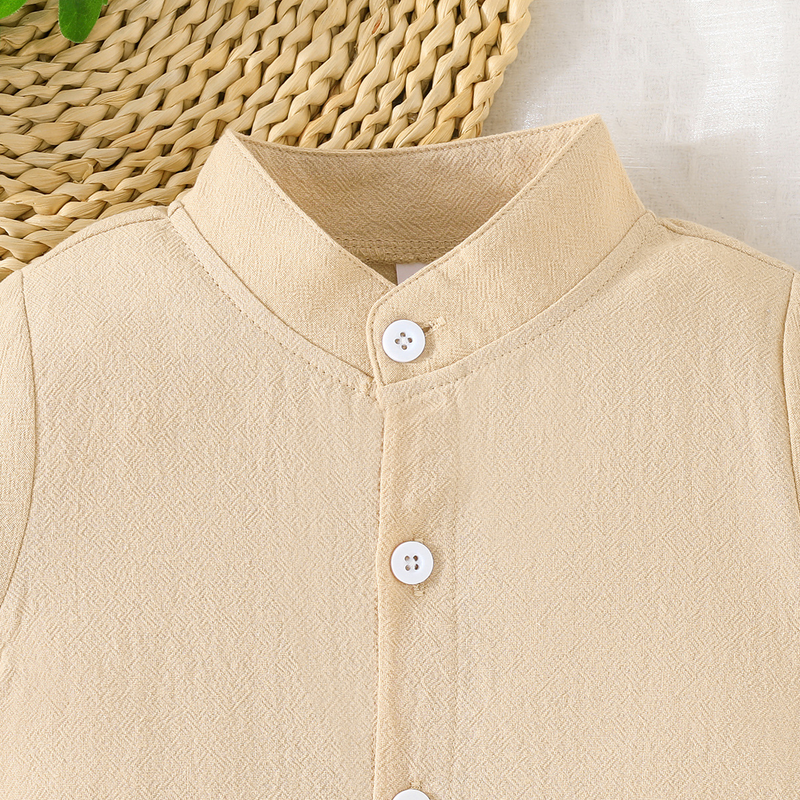 Conjunto de três peças para bebês e crianças com gola redonda e linha única para mães e crianças_voghion.com