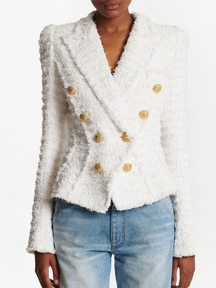 Damenbekleidung Herbst und Winter neue Promi-Mode Quaste Rand Tweed Slim Anzug Jacke Shorts Anzug_voghion.com