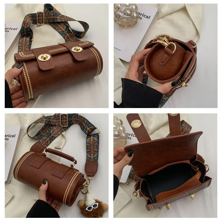 Mini Rtro Fmal Bags PU Lathr Fashion Cross Body Handbags With Advancd Sns Singl Shouldr Portabl Cylindr_voghion.com