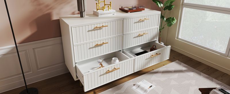 Commode 6 tiroirs, meuble haut blanc pour chambre et salon, 75 x 120 x 40 cm_voghion.com