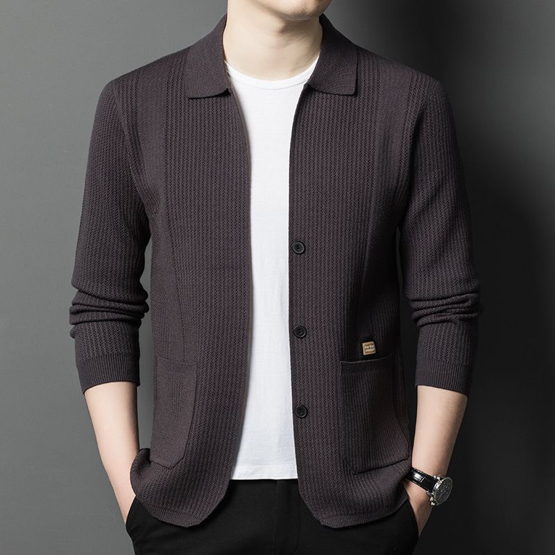 2025 Spring And Autumn New Youth Knitted Cardigan Sweater Jacket Men's Casual Solid Color_voghion.com