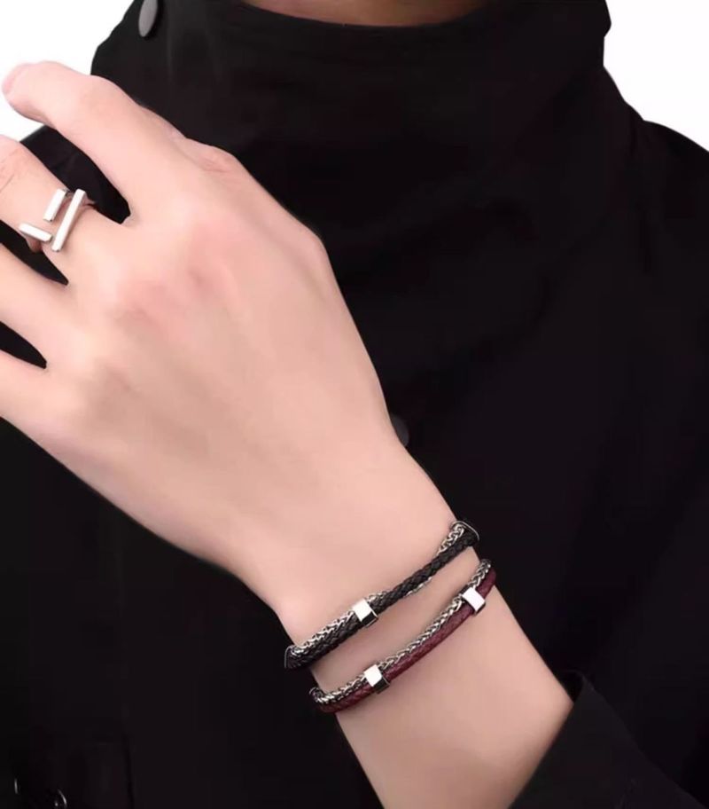 Klassisches doppellagiges Lederseilarmband für Herren, Titanstahl, lichtecht, Ins-Stil, elegant, High-End, Geburtstags-Qixi_voghion.com