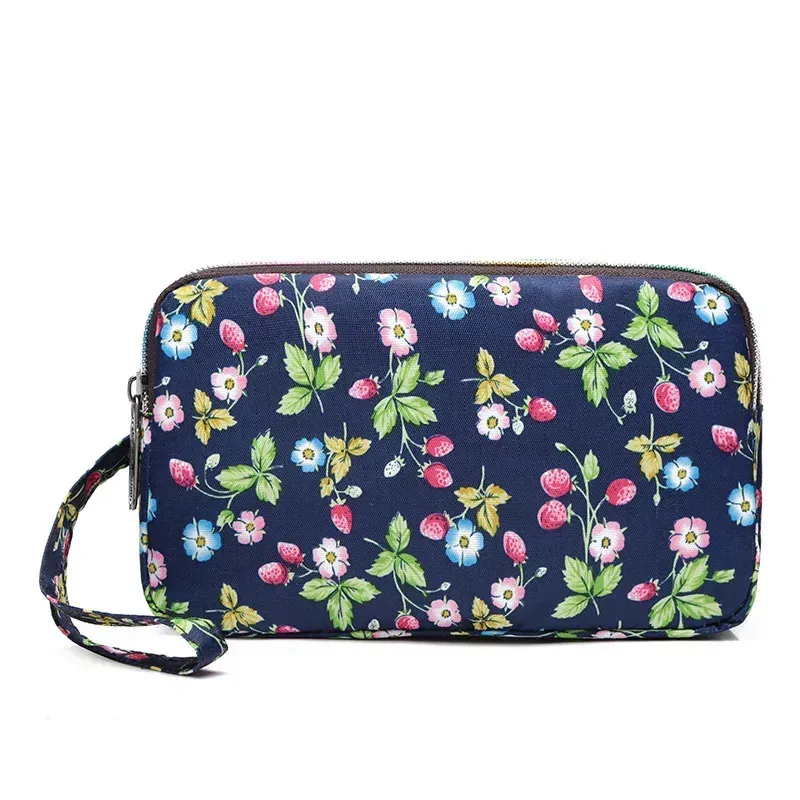 Fashion Flower Print Wallet For Women Three Layer High-capacity Mobile Phone Portable Handheld Mini Key Clutch Bag_voghion.com