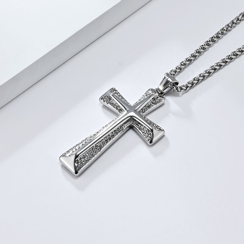 Collana con ciondolo a forma di croce in acciaio al titanio placcato oro con diamanti, stile Hip Hop, per uomo_voghion.com