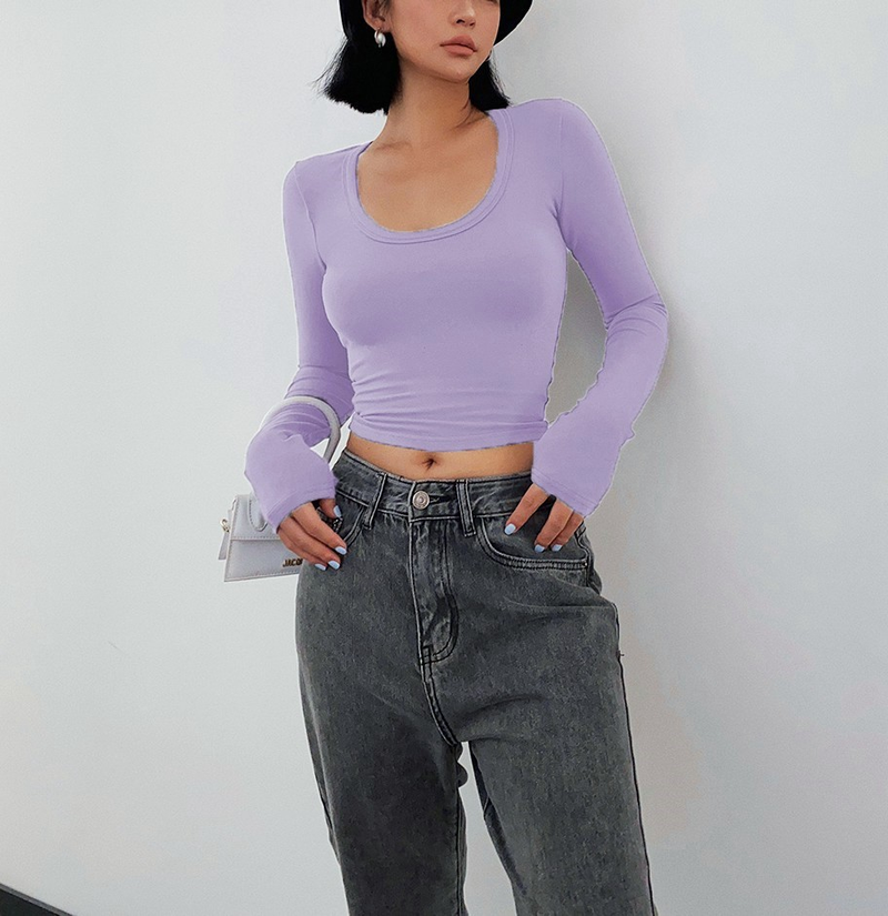 T-shirt corte da donna a girocollo, top casual alla moda e versatili_voghion.com