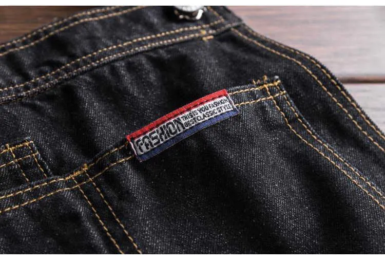 Sokotoo Herr slim patch ficka denim haklappsoverall Casual svarta hängslen jumpsuits Jeans T221102_voghion.com