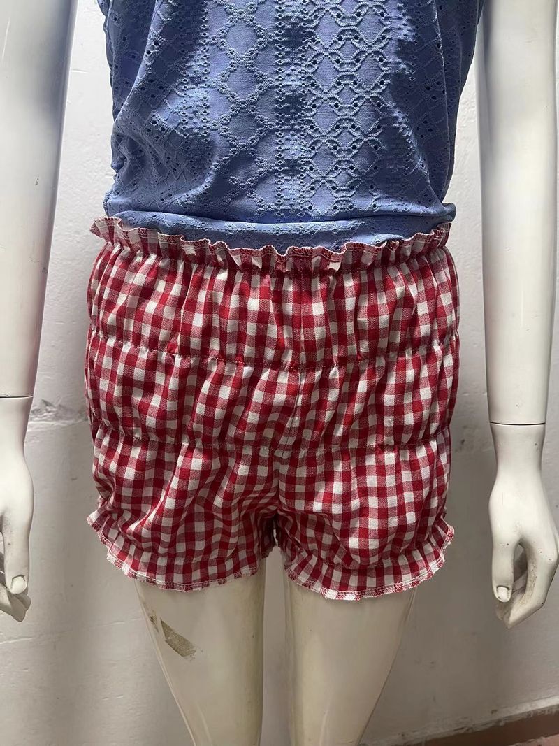Women's Clothing Casual Plaid Shorts Fashion Ruffled Sexy Low Waist Shorts Super Short_voghion.com