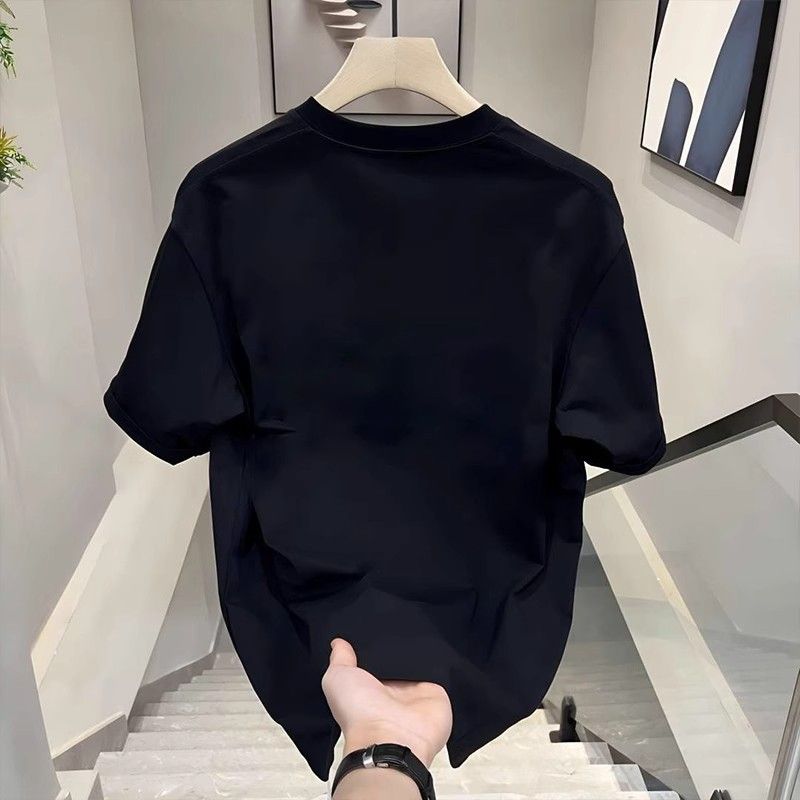 Camiseta de manga corta de algodón puro con cuello redondo y estampado de verano para hombre_voghion.com