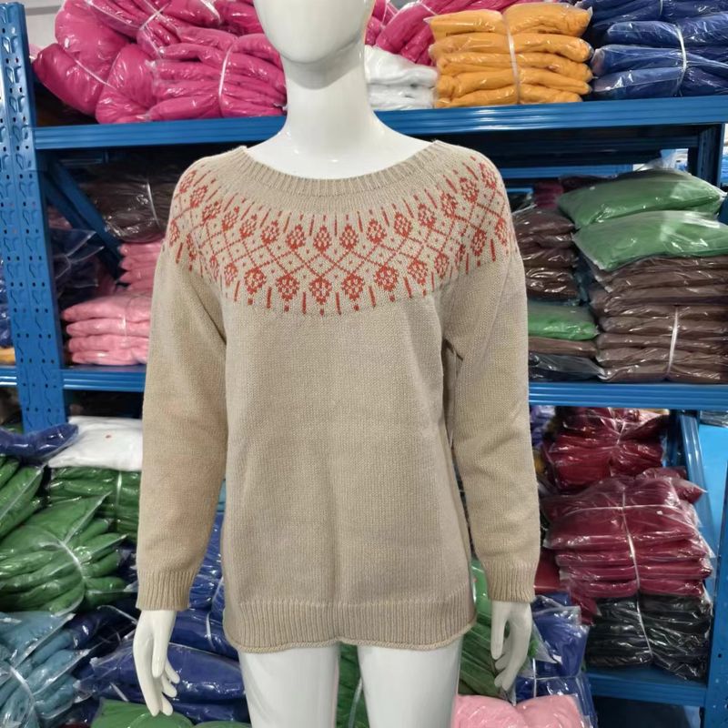 Damenbekleidung, modischer Strickpullover mit Rundhalsausschnitt, Farbblock, lockere Passform, lässige Oberteile_voghion.com