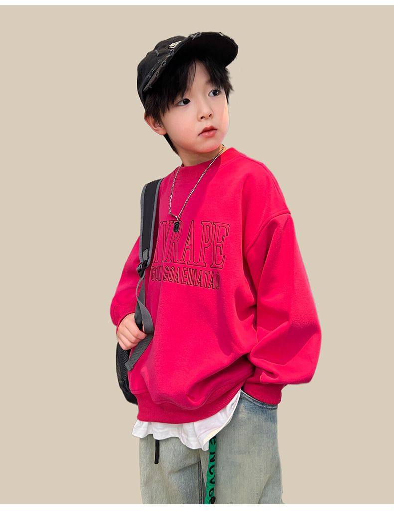 Trendy brand 2024 autumn new product letter embroidered boys' long sleeved Korean version children's hoodie trendy cool_voghion.com