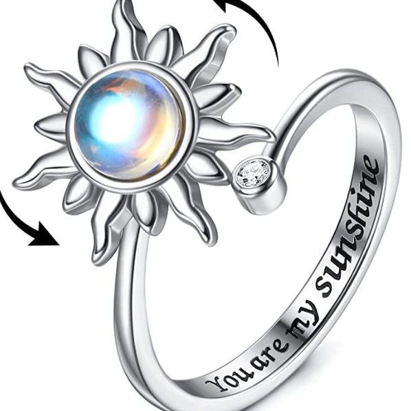 Rotating Engraving Adjustable Anxiety Open Stress Relief Zircon Ring For Women_voghion.com