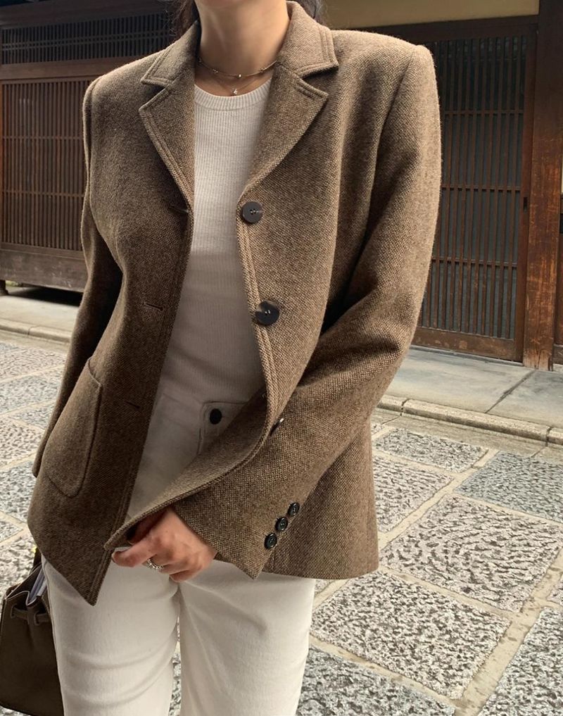 Abbigliamento donna giacca da abito in lana cappotto in lana slim fit abito coreano_voghion.com