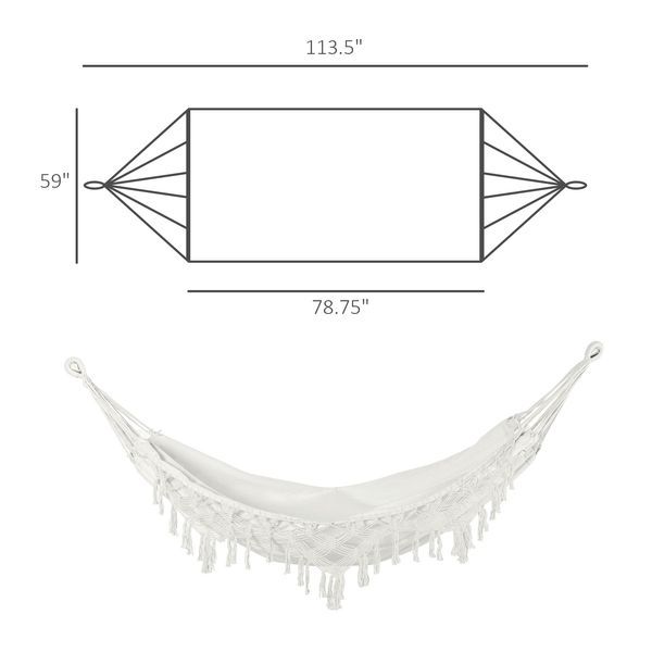 Extra Large Boho Hammock With Macrame Tassel Fringe, Includes Carrying Bag, Indoor Outdoor Tree Hammock For Porch, Backyard, Camping, White_voghion.com