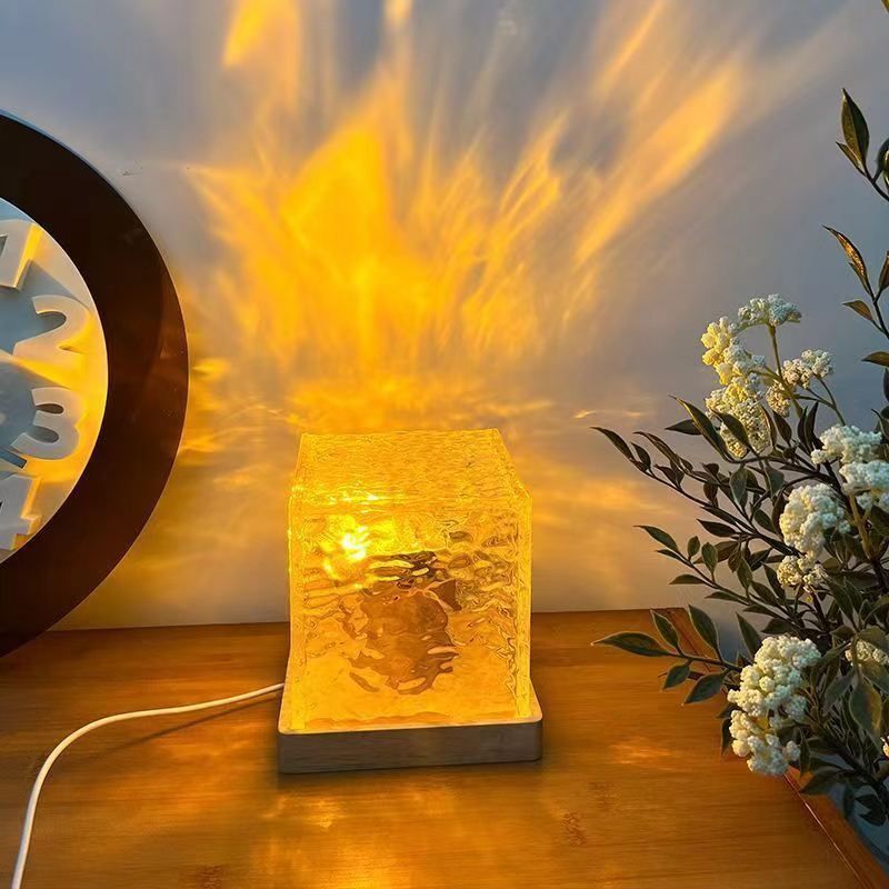 Gift For Girls Rotating Water Ripple Atmosphere Bedroom Bedside Flame Romantic Light Dynamic Square Table Lamp_voghion.com