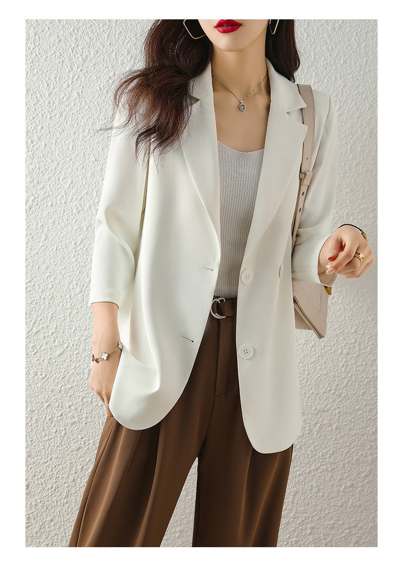 WTEMPO Spring Summer Suit Jacket Women's Fashion Thin Three-Quarter Sleeve Casual Blazer Outerwear Lightweight Split_voghion.com