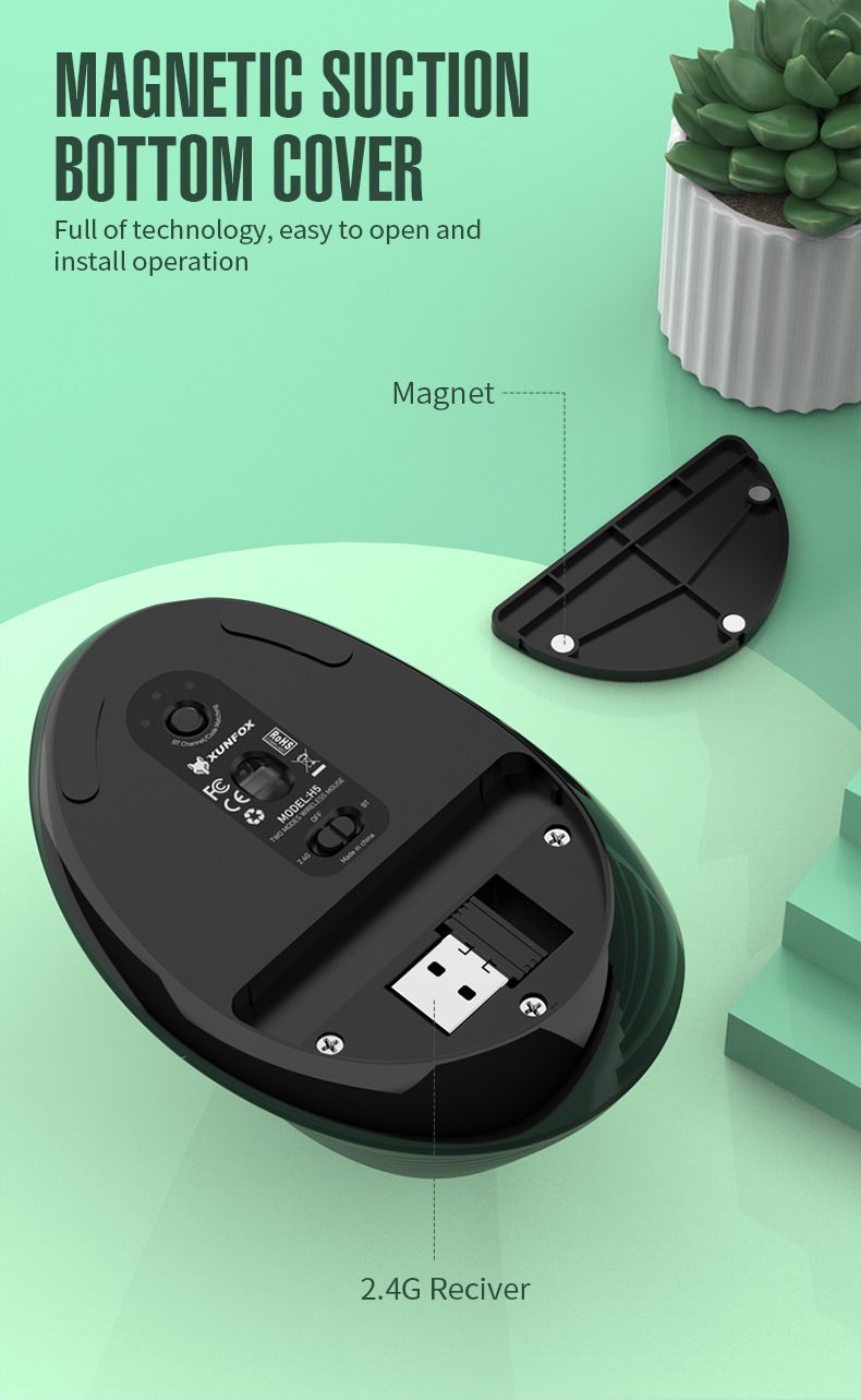 Silver Fox H5 Vertical Standing Mouse – Rechargeable, 2.4GHz Wireless & Bluetooth Dual-Mode For Business Office_voghion.com