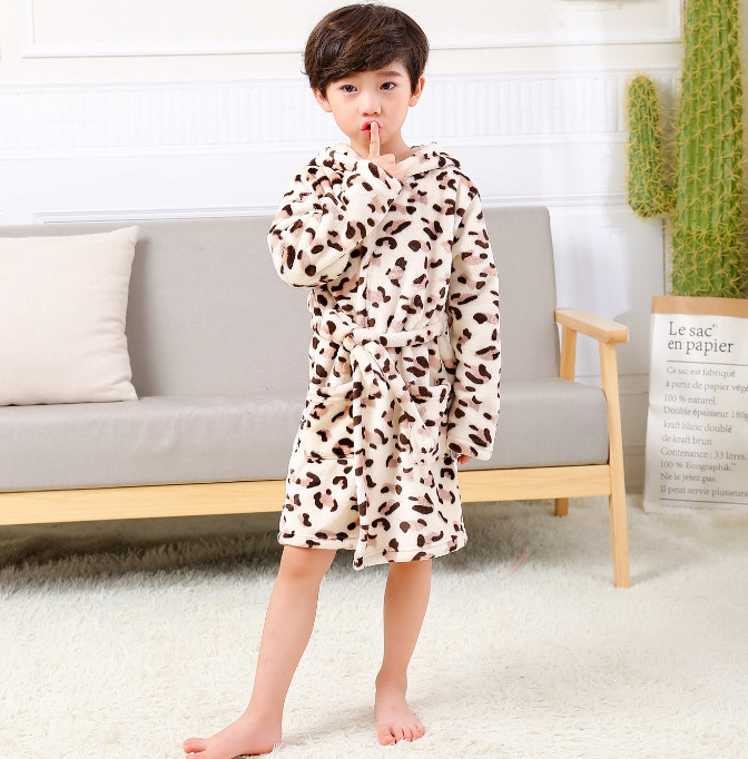 Spring Homewear Boys And Girls Baby Bathrobes Cartoon Flannel Hooded Children's Nightgown_voghion.com