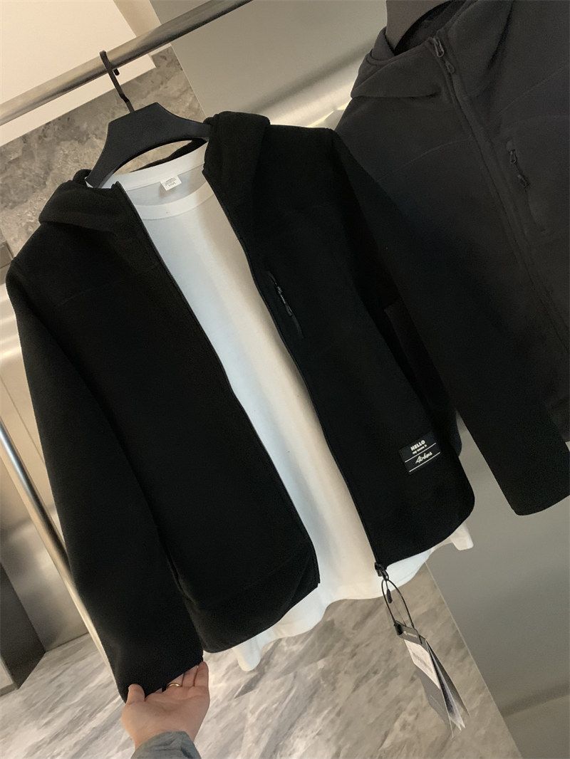 Giacca con cappuccio in pile pesante double face da uomo - Cappotto invernale in pile caldo per abbigliamento casual_voghion.com