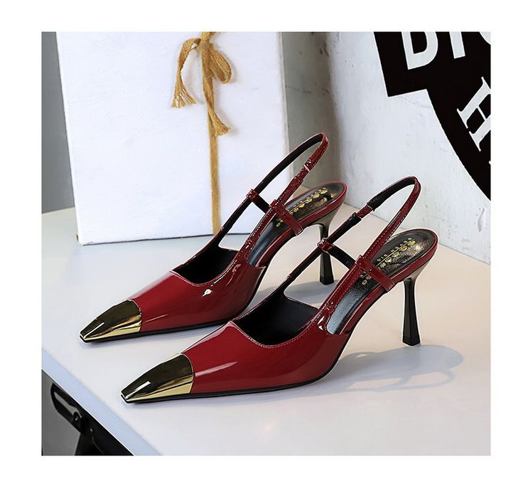 2629-A1 Banquet, scarpe con tacco alto e punta sottile in metallo, pelle verniciata, cinturini posteriori vuoti, tacchi alti, scarpe singole,_voghion.com